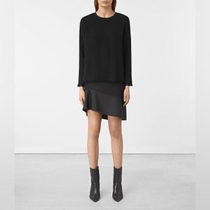 Allsaints black asymmetrical flounce hem dress-size 8